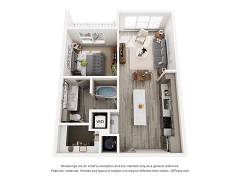 Floor plan for 1 bed, 1 bath, 700 sqft